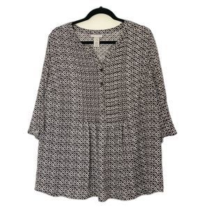 Catherines  Lightweight Top Blouse Boho Flared 3/4 Sleeves Size 0X 14/16W